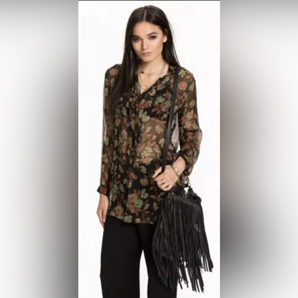 Polo Ralph Lauren Sz 2 Floral Layered Top 100% Mulberry Silk Blouse Top Peasant